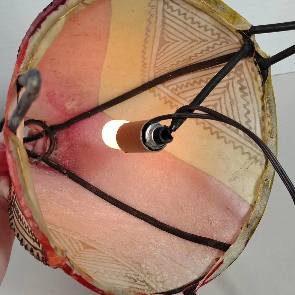 Decorative Table Lamp Moroccan Geometric Plastic Metal Tripod Red Orange Yellow